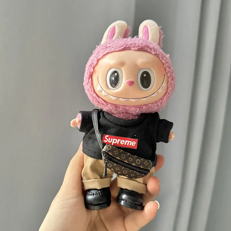 17cm New Only Selling Clothes Cute Mini Plush Dolls Kawaii Labubu Clothes T-Shirt Sling Jumpsuit Jacket New Style Children Gift