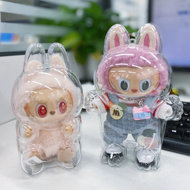 1Pc Protective Acrylic Storage Case For Plush Dolls Display Bag for Labubu  V1 V2 Transparent Portable Cable Organizer Box