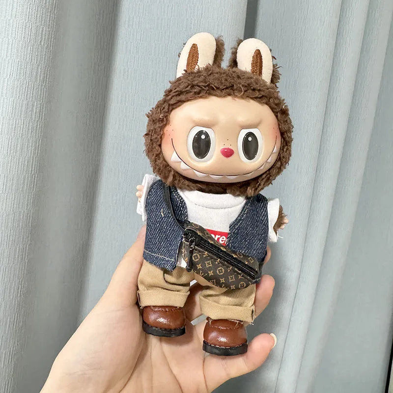 17cm New Only Selling Clothes Cute Mini Plush Dolls Kawaii Labubu Clothes T-Shirt Sling Jumpsuit Jacket New Style Children Gift