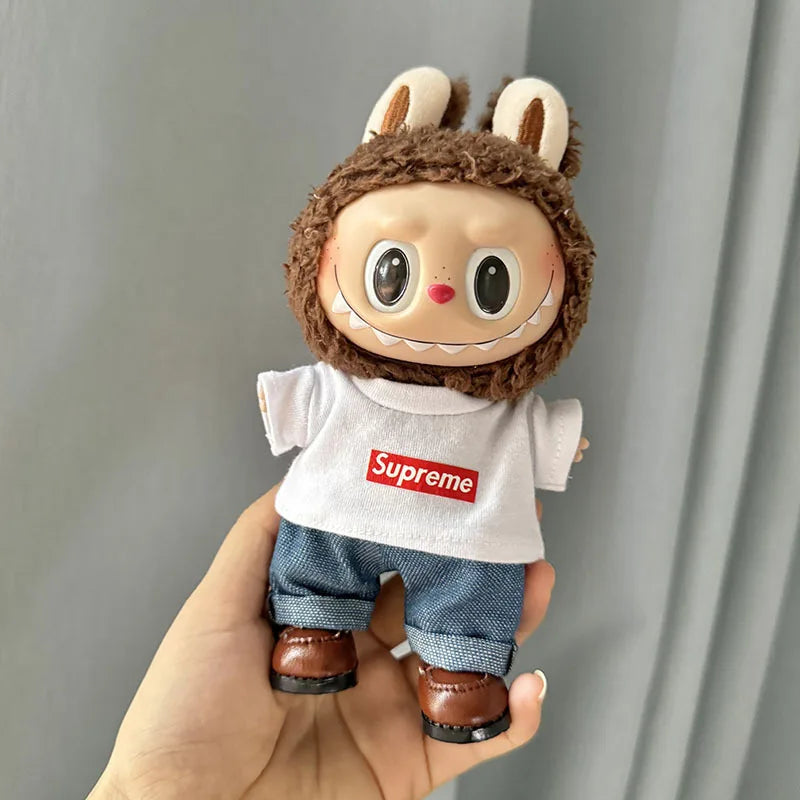 17cm New Only Selling Clothes Cute Mini Plush Dolls Kawaii Labubu Clothes T-Shirt Sling Jumpsuit Jacket New Style Children Gift