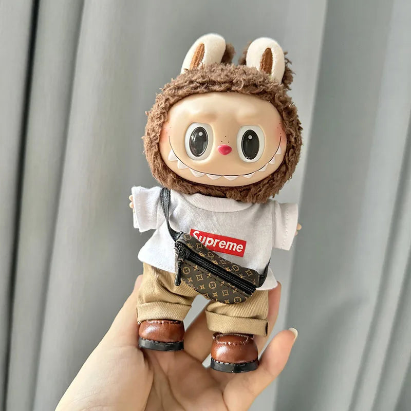 17cm New Only Selling Clothes Cute Mini Plush Dolls Kawaii Labubu Clothes T-Shirt Sling Jumpsuit Jacket New Style Children Gift