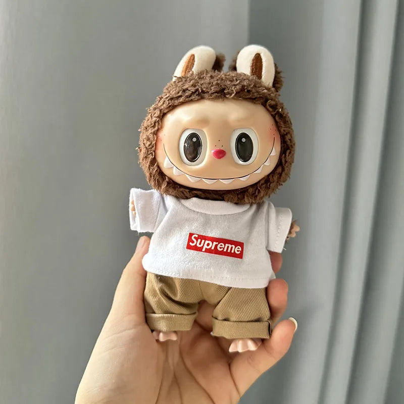 17cm New Only Selling Clothes Cute Mini Plush Dolls Kawaii Labubu Clothes T-Shirt Sling Jumpsuit Jacket New Style Children Gift