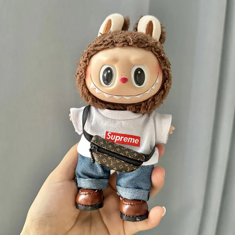 17cm New Only Selling Clothes Cute Mini Plush Dolls Kawaii Labubu Clothes T-Shirt Sling Jumpsuit Jacket New Style Children Gift