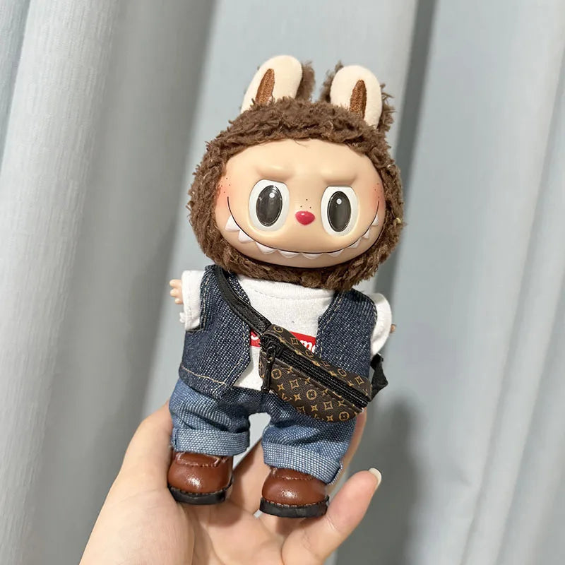 17cm New Only Selling Clothes Cute Mini Plush Dolls Kawaii Labubu Clothes T-Shirt Sling Jumpsuit Jacket New Style Children Gift