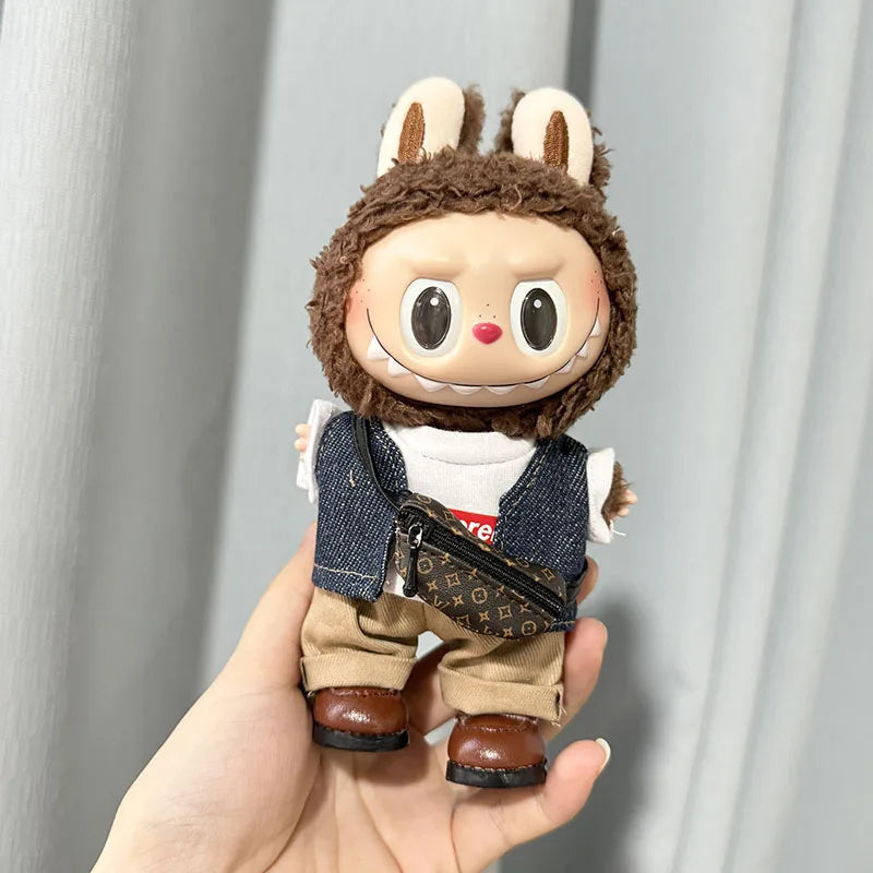 17cm New Only Selling Clothes Cute Mini Plush Dolls Kawaii Labubu Clothes T-Shirt Sling Jumpsuit Jacket New Style Children Gift