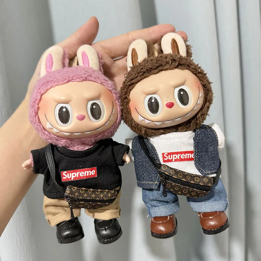 17cm New Only Selling Clothes Cute Mini Plush Dolls Kawaii Labubu Clothes T-Shirt Sling Jumpsuit Jacket New Style Children Gift