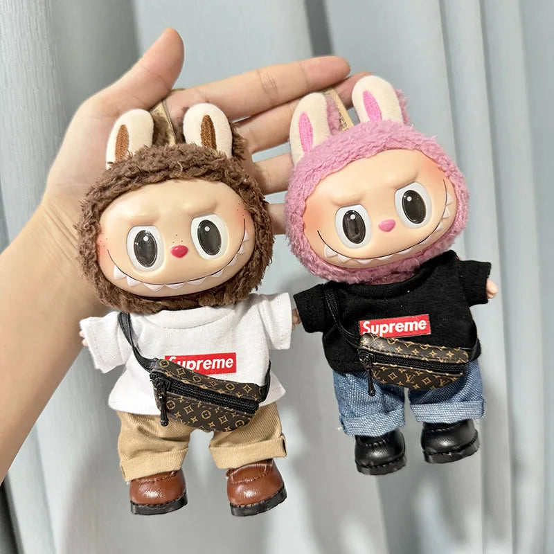 17cm New Only Selling Clothes Cute Mini Plush Dolls Kawaii Labubu Clothes T-Shirt Sling Jumpsuit Jacket New Style Children Gift