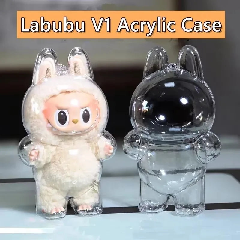 1Pc Protective Acrylic Storage Case For Plush Dolls Display Bag for Labubu  V1 V2 Transparent Portable Cable Organizer Box