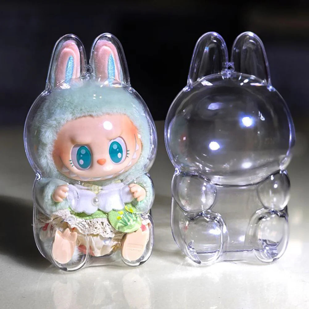 1Pc Protective Acrylic Storage Case For Plush Dolls Display Bag for Labubu  V1 V2 Transparent Portable Cable Organizer Box