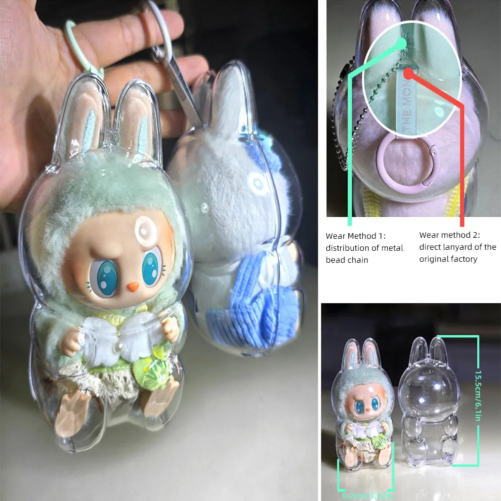 1Pc Protective Acrylic Storage Case For Plush Dolls Display Bag for Labubu  V1 V2 Transparent Portable Cable Organizer Box