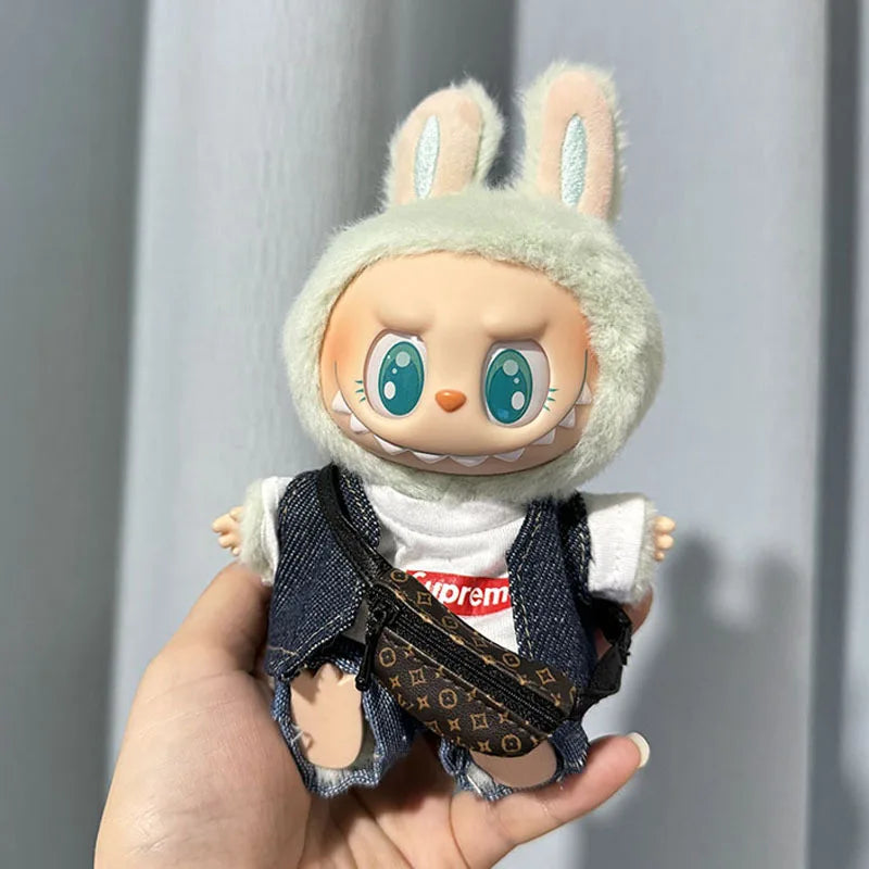 17cm New Only Selling Clothes Cute Mini Plush Dolls Kawaii Labubu Clothes T-Shirt Sling Jumpsuit Jacket New Style Children Gift