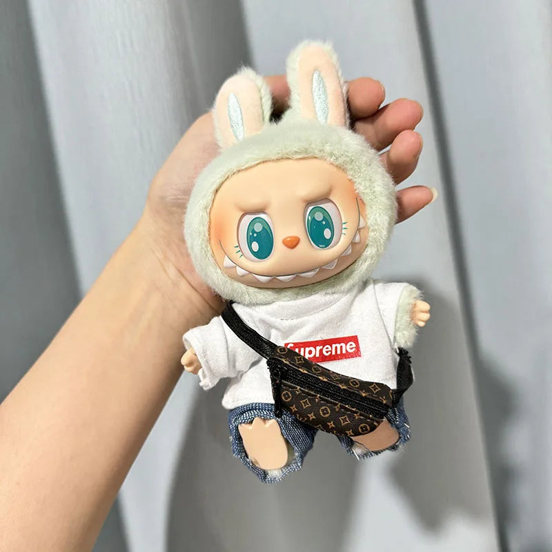 17cm New Only Selling Clothes Cute Mini Plush Dolls Kawaii Labubu Clothes T-Shirt Sling Jumpsuit Jacket New Style Children Gift