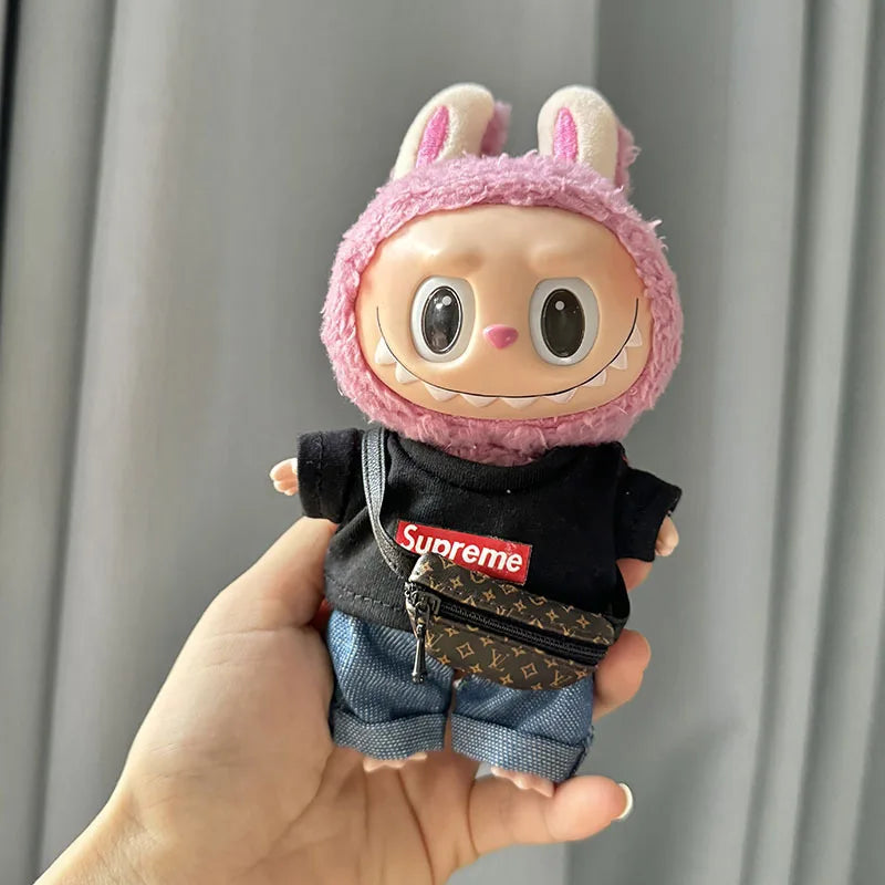 17cm New Only Selling Clothes Cute Mini Plush Dolls Kawaii Labubu Clothes T-Shirt Sling Jumpsuit Jacket New Style Children Gift