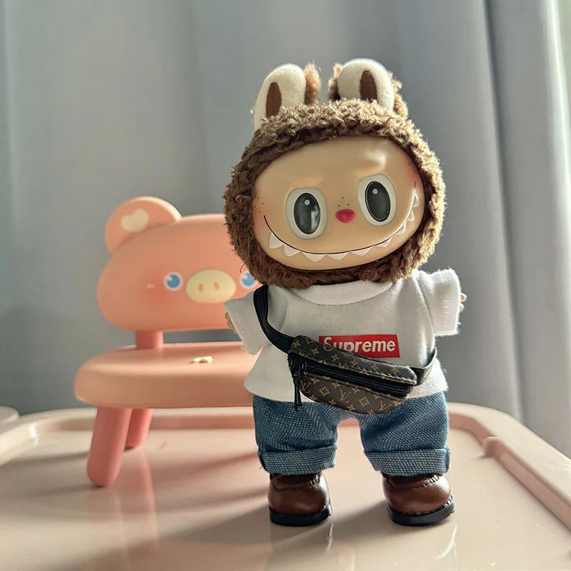 17cm New Only Selling Clothes Cute Mini Plush Dolls Kawaii Labubu Clothes T-Shirt Sling Jumpsuit Jacket New Style Children Gift