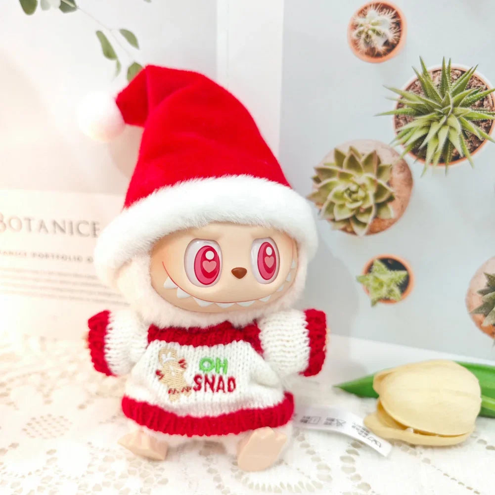 17cm Mini Plush Doll'S Clothes Outfit Accessories for Labubu Idol V1 V2 Christmas Cookie Man Sweater Hat Clothing New Year Gift