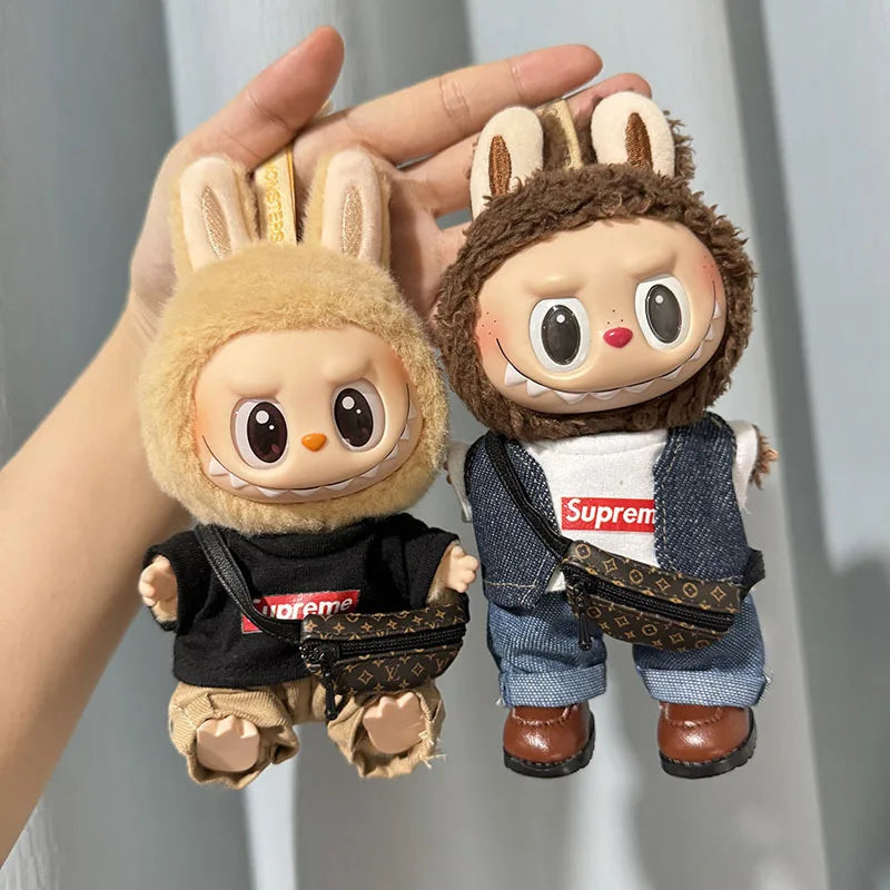 17cm New Only Selling Clothes Cute Mini Plush Dolls Kawaii Labubu Clothes T-Shirt Sling Jumpsuit Jacket New Style Children Gift