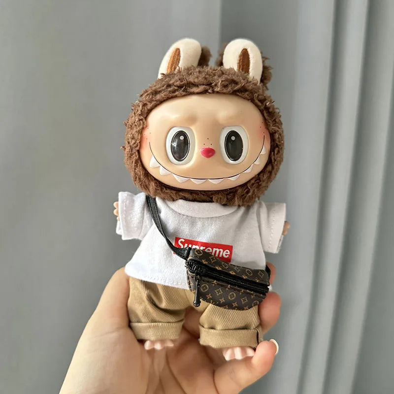 17cm New Only Selling Clothes Cute Mini Plush Dolls Kawaii Labubu Clothes T-Shirt Sling Jumpsuit Jacket New Style Children Gift