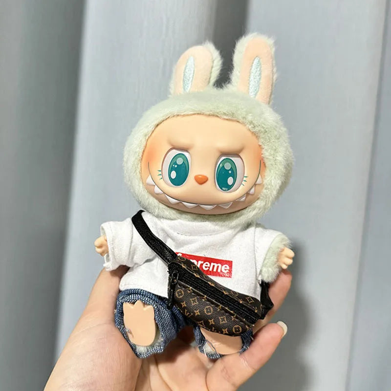 17cm New Only Selling Clothes Cute Mini Plush Dolls Kawaii Labubu Clothes T-Shirt Sling Jumpsuit Jacket New Style Children Gift