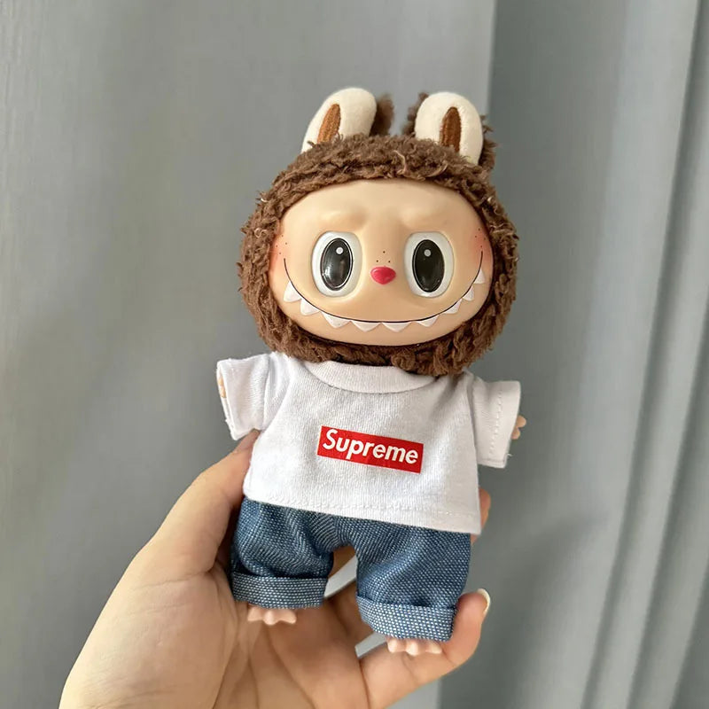 17cm New Only Selling Clothes Cute Mini Plush Dolls Kawaii Labubu Clothes T-Shirt Sling Jumpsuit Jacket New Style Children Gift