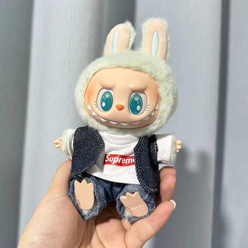 17cm New Only Selling Clothes Cute Mini Plush Dolls Kawaii Labubu Clothes T-Shirt Sling Jumpsuit Jacket New Style Children Gift