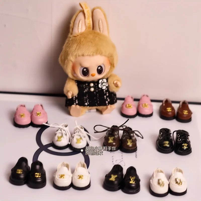 17cm Labubu Doll Shoes Original Design Personalized Customization Leather Shoes Doll Black White Shoes Creative Christmas Gift