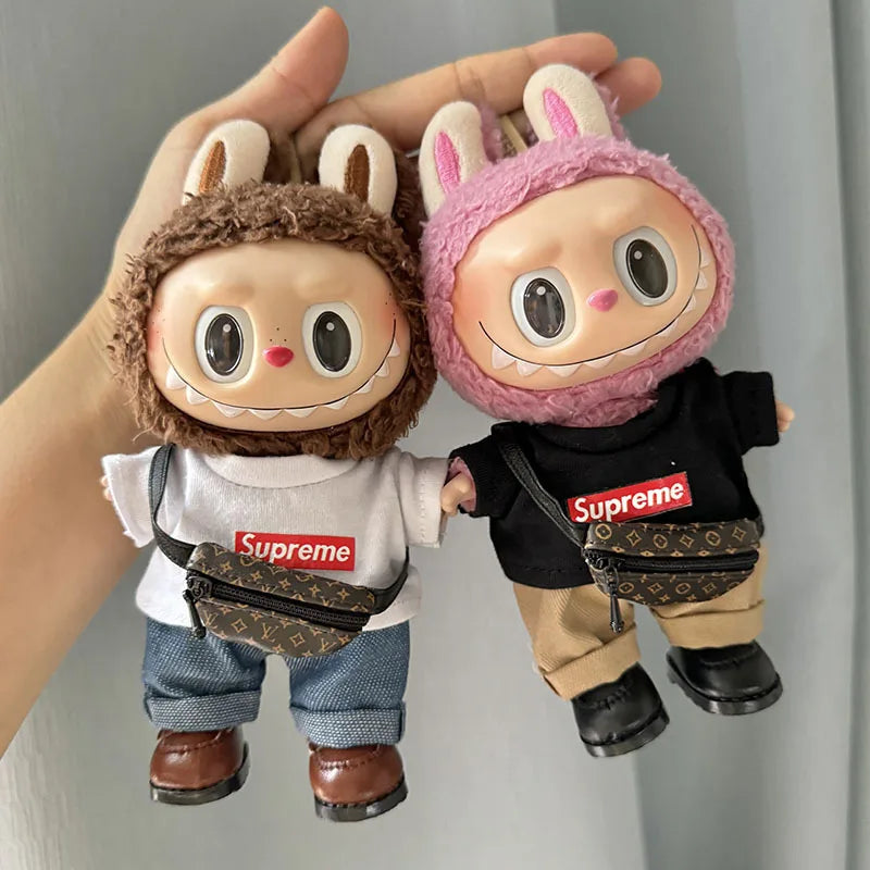 17cm New Only Selling Clothes Cute Mini Plush Dolls Kawaii Labubu Clothes T-Shirt Sling Jumpsuit Jacket New Style Children Gift