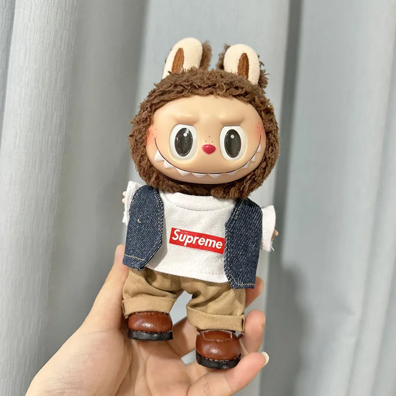 17cm New Only Selling Clothes Cute Mini Plush Dolls Kawaii Labubu Clothes T-Shirt Sling Jumpsuit Jacket New Style Children Gift