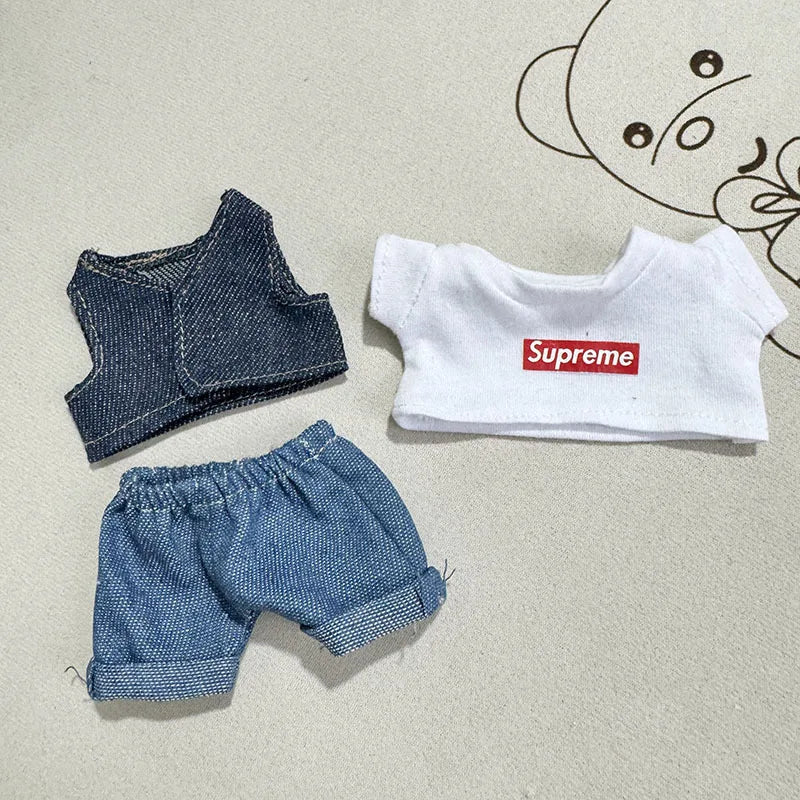 17cm New Only Selling Clothes Cute Mini Plush Dolls Kawaii Labubu Clothes T-Shirt Sling Jumpsuit Jacket New Style Children Gift