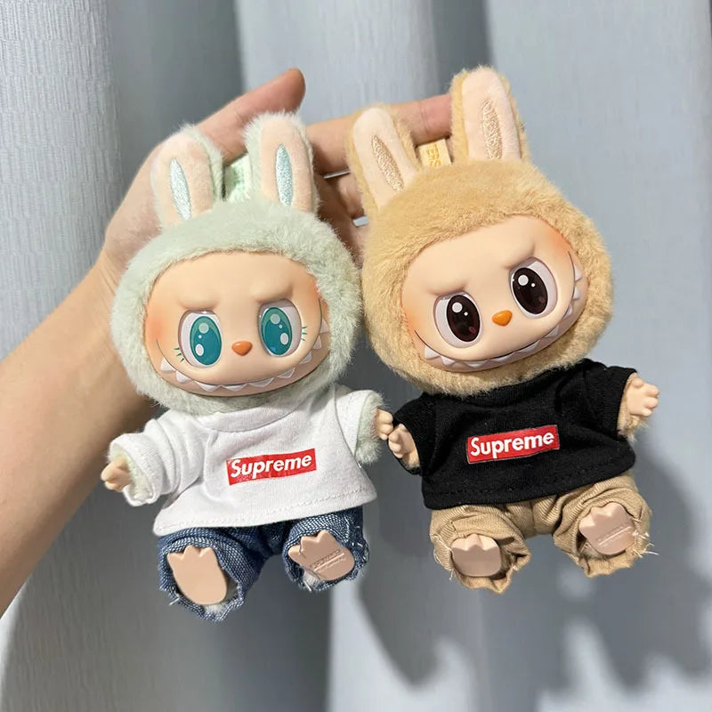 17cm New Only Selling Clothes Cute Mini Plush Dolls Kawaii Labubu Clothes T-Shirt Sling Jumpsuit Jacket New Style Children Gift