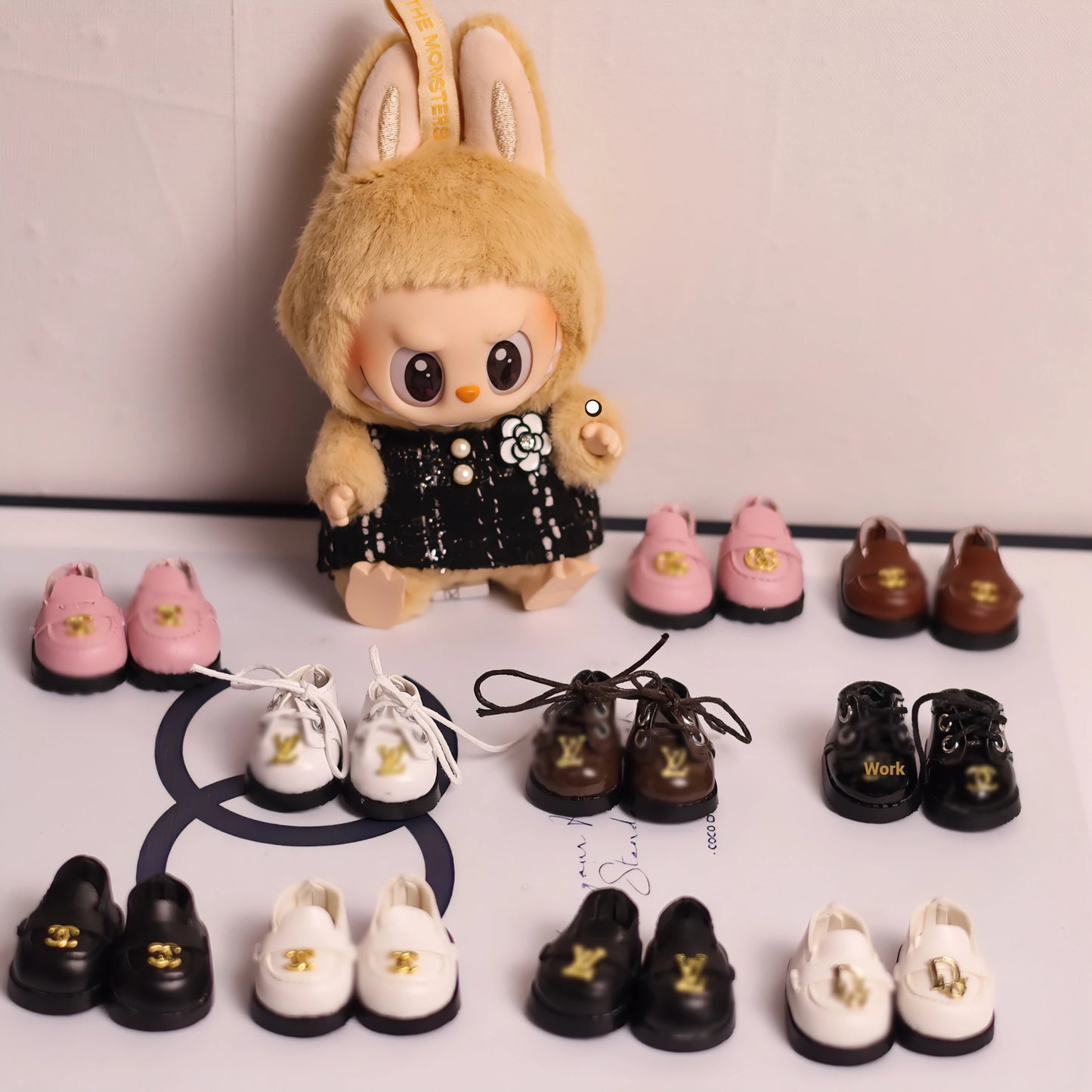 17cm Labubu Doll Shoes Original Design Personalized Customization Leather Shoes Doll Black White Shoes Creative Christmas Gift