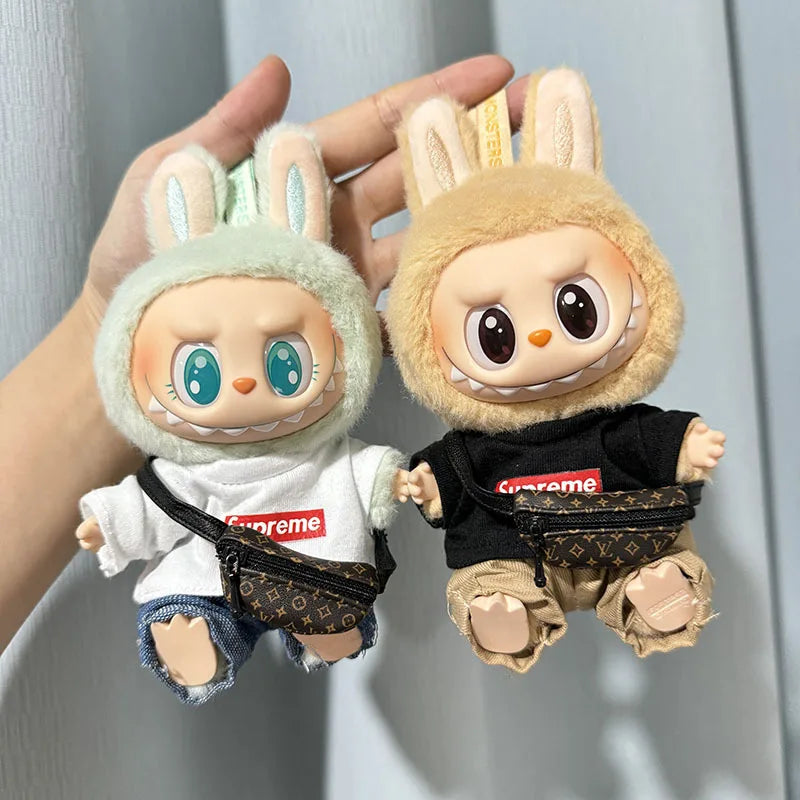 17cm New Only Selling Clothes Cute Mini Plush Dolls Kawaii Labubu Clothes T-Shirt Sling Jumpsuit Jacket New Style Children Gift