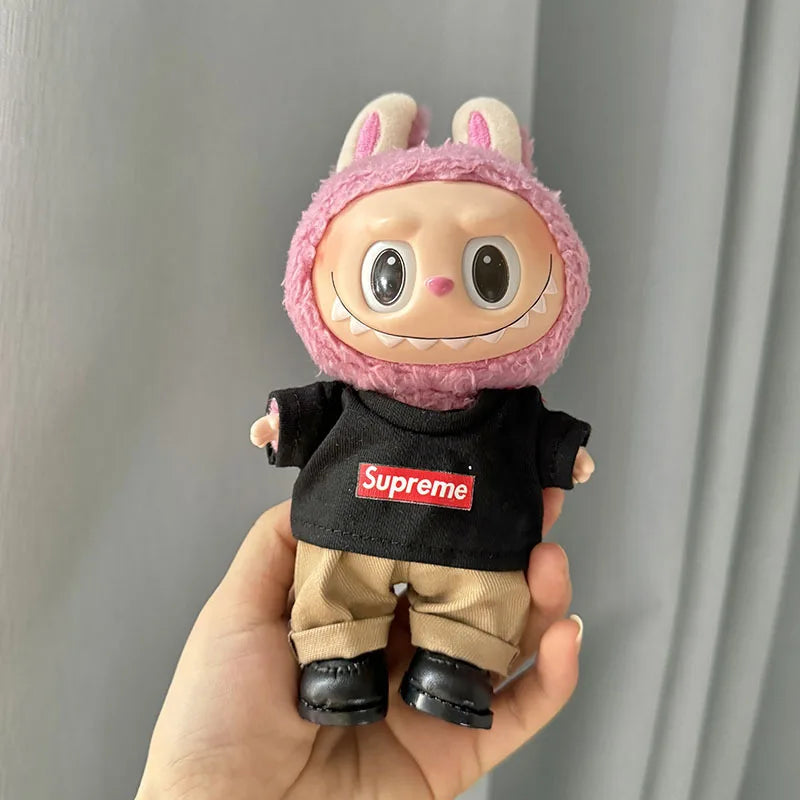 17cm New Only Selling Clothes Cute Mini Plush Dolls Kawaii Labubu Clothes T-Shirt Sling Jumpsuit Jacket New Style Children Gift