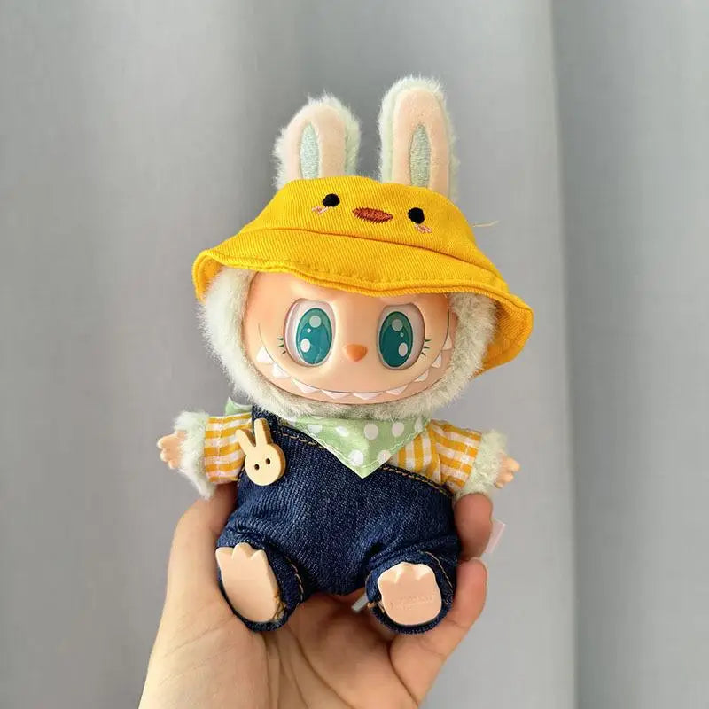 17cm Mini Plush Doll'S Clothes Outfit Accessories For Korea Kpop Exo Labubu I II Idol Dolls Sitting Party overalls Clothing Gift