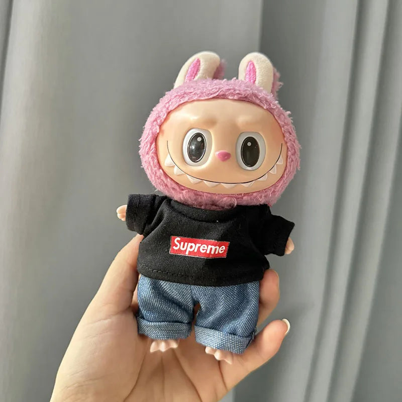 17cm New Only Selling Clothes Cute Mini Plush Dolls Kawaii Labubu Clothes T-Shirt Sling Jumpsuit Jacket New Style Children Gift