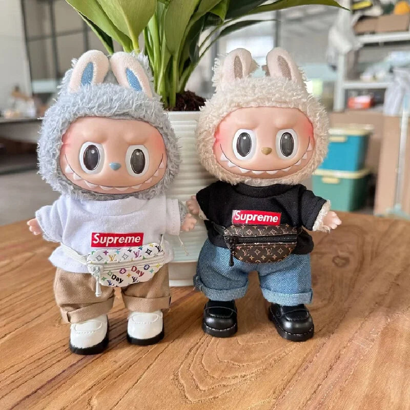 17cm New Only Selling Clothes Cute Mini Plush Dolls Kawaii Labubu Clothes T-Shirt Sling Jumpsuit Jacket New Style Children Gift