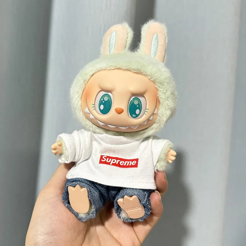 17cm New Only Selling Clothes Cute Mini Plush Dolls Kawaii Labubu Clothes T-Shirt Sling Jumpsuit Jacket New Style Children Gift