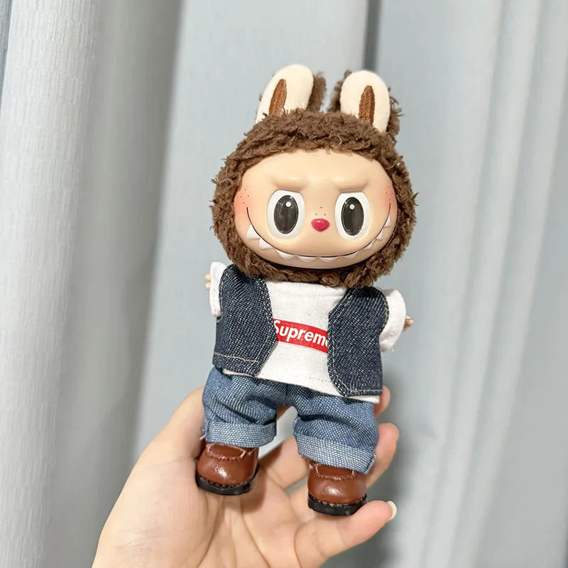 17cm New Only Selling Clothes Cute Mini Plush Dolls Kawaii Labubu Clothes T-Shirt Sling Jumpsuit Jacket New Style Children Gift